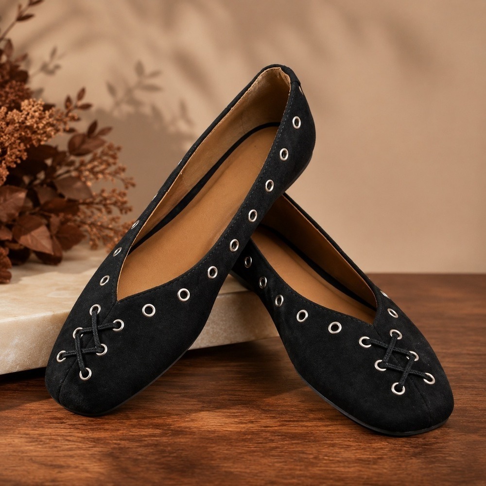Corset Ballet Flats Black Faux Suede Size 11 New NWT Dark Academia Witchcore